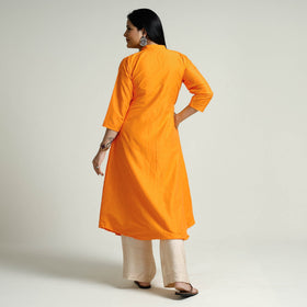  Orange Plain Silk Long Kurta for Women