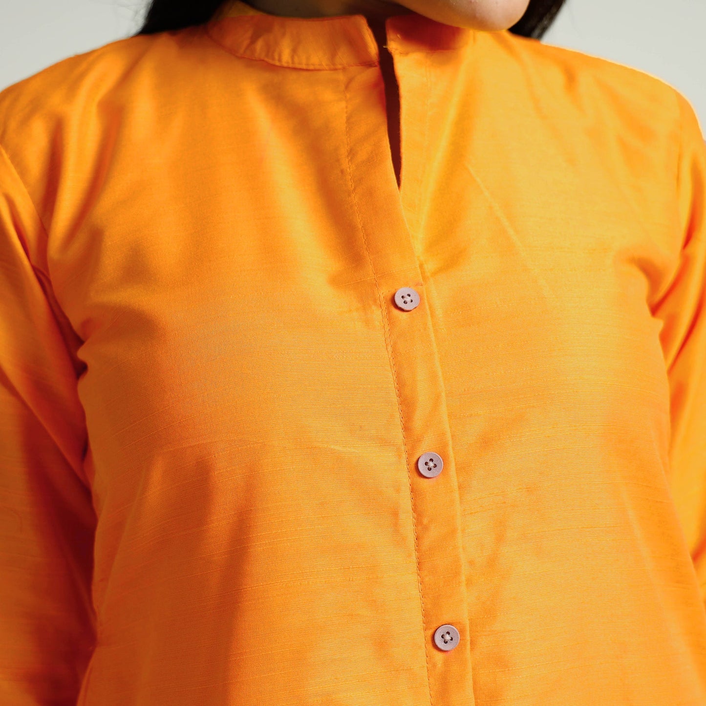  Orange Plain Silk Long Kurta for Women