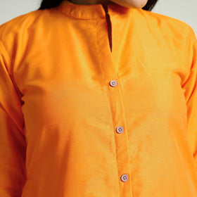  Orange Plain Silk Long Kurta for Women