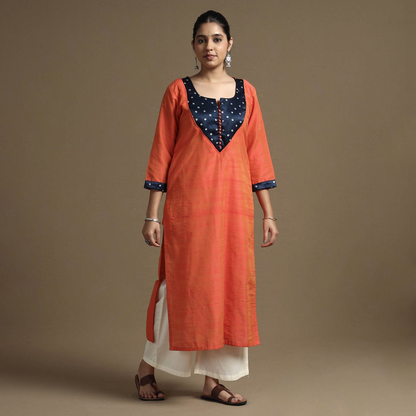  Plain Solid Slub Silk Kutch Modal Patchwork Kurta 