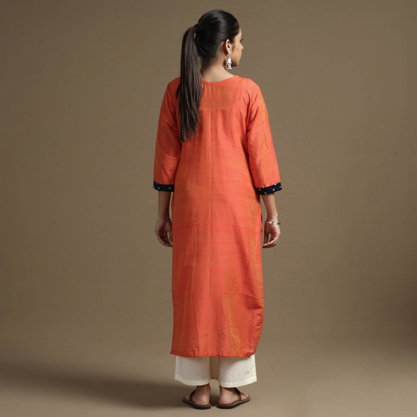  Plain Solid Slub Silk Kutch Modal Patchwork Kurta 
