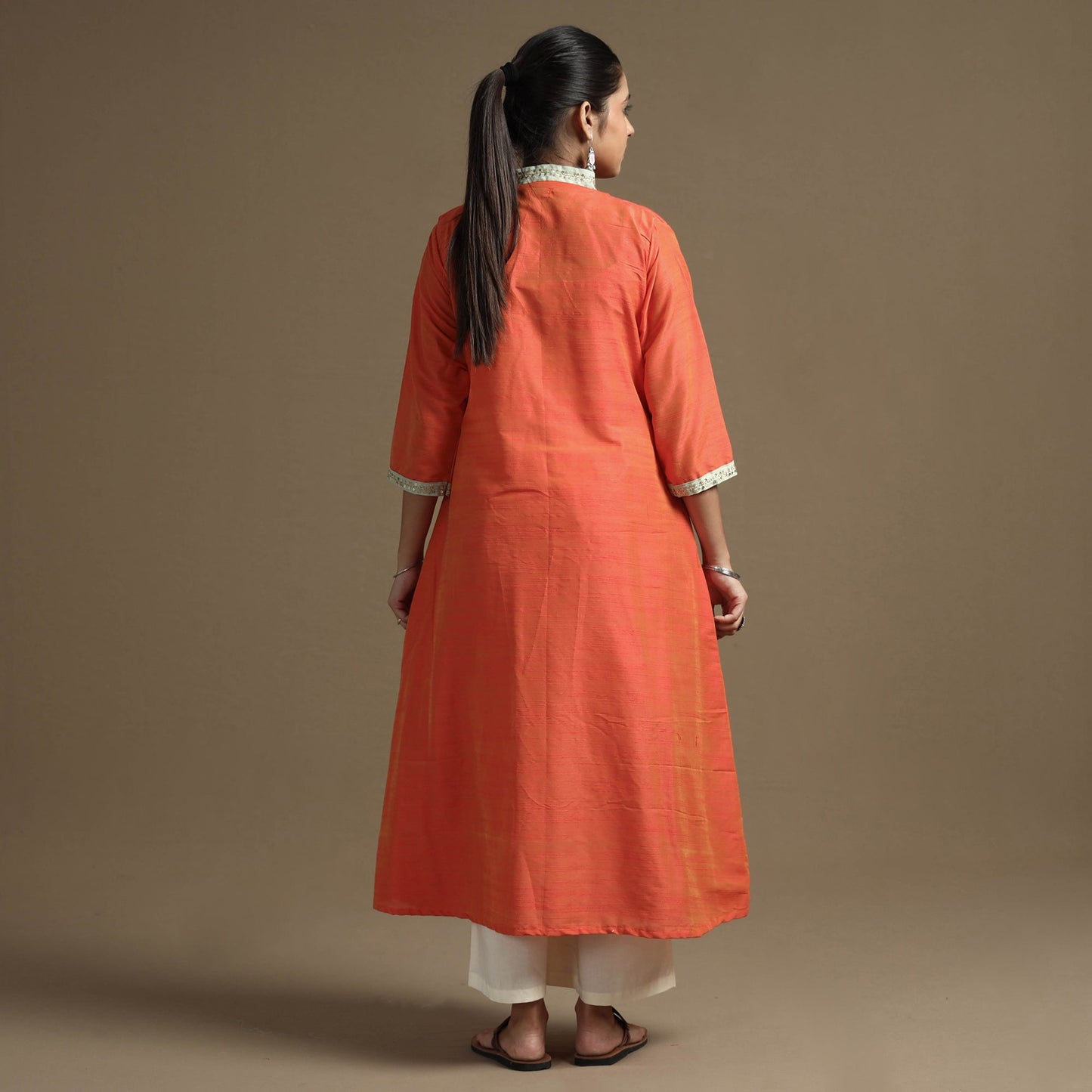 Buy Plain Solid Slub Silk Kurta with Beadwork Hand Embroidery Lace Online at iTokri.com