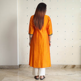  Plain Solid Slub Silk Kurta with Beadwork Hand Embroidery Lace 23 