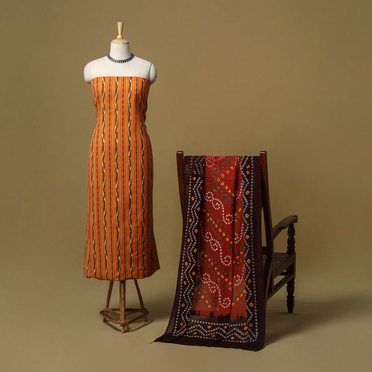Pochampally dabi ikat cotton 2pc unstitched dress material