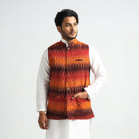 Orange - pochampally ikat cotton men nehru jacket