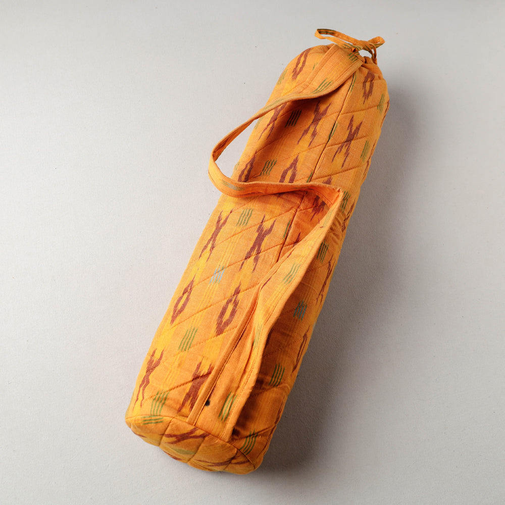 Orange Pochampally Ikat Cotton Quilted Yoga Mat Bag 
