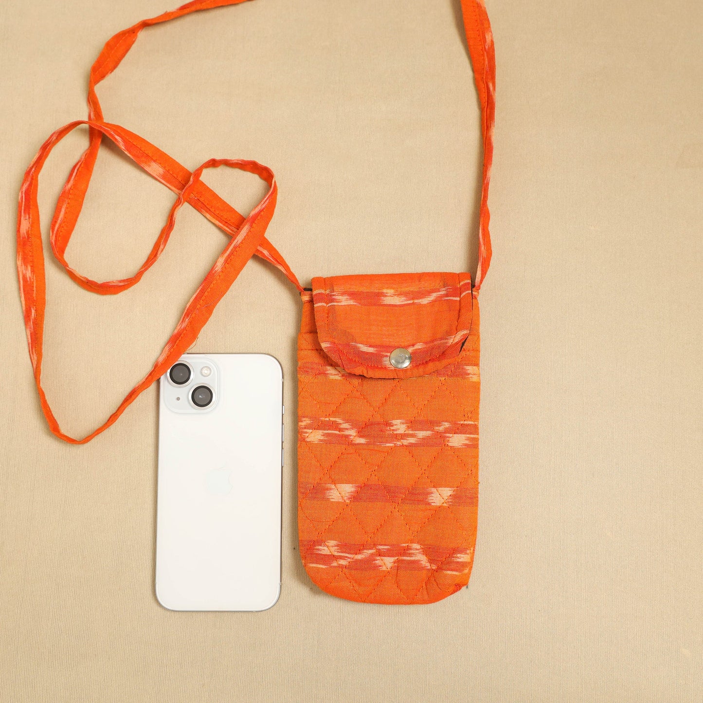 Orange Pochampally Ikat Cotton Sling Mobile Pouch