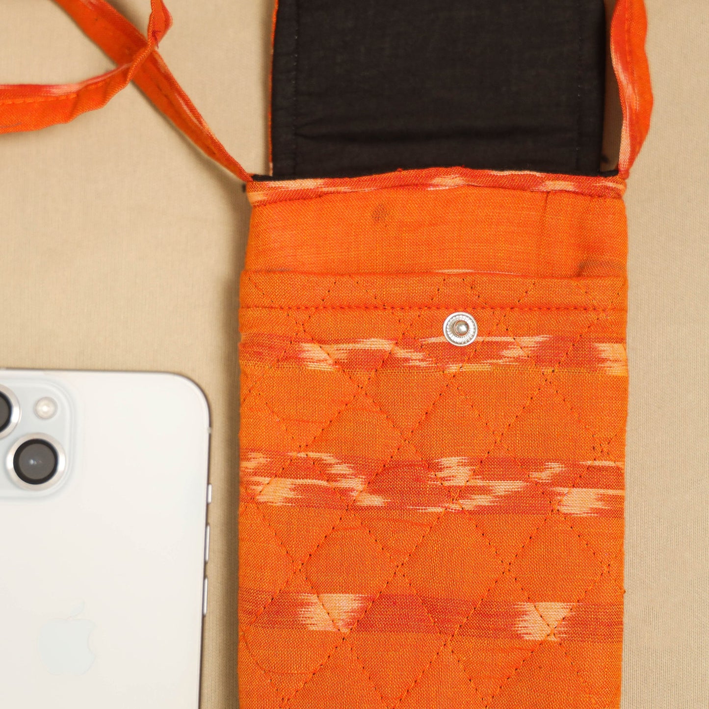 Orange Pochampally Ikat Cotton Sling Mobile Pouch