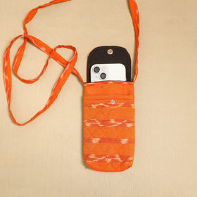 Orange Pochampally Ikat Cotton Sling Mobile Pouch