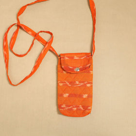 Orange Pochampally Ikat Cotton Sling Mobile Pouch
