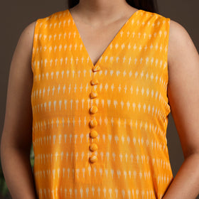 Yellow Pochampally Ikat Cotton Tiered Dress for Women