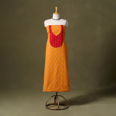 Orange - pochampally ikat cotton unstitched kurta material
