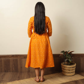 Orange - pochampally ikat weave cotton dress with belt 18