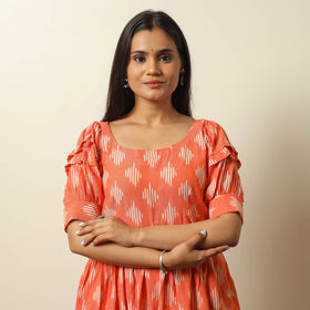 Orange - pochampally ikat weave cotton flared dress 12