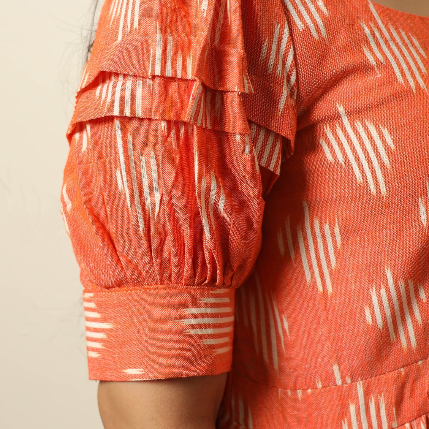Orange - pochampally ikat weave cotton flared dress 12