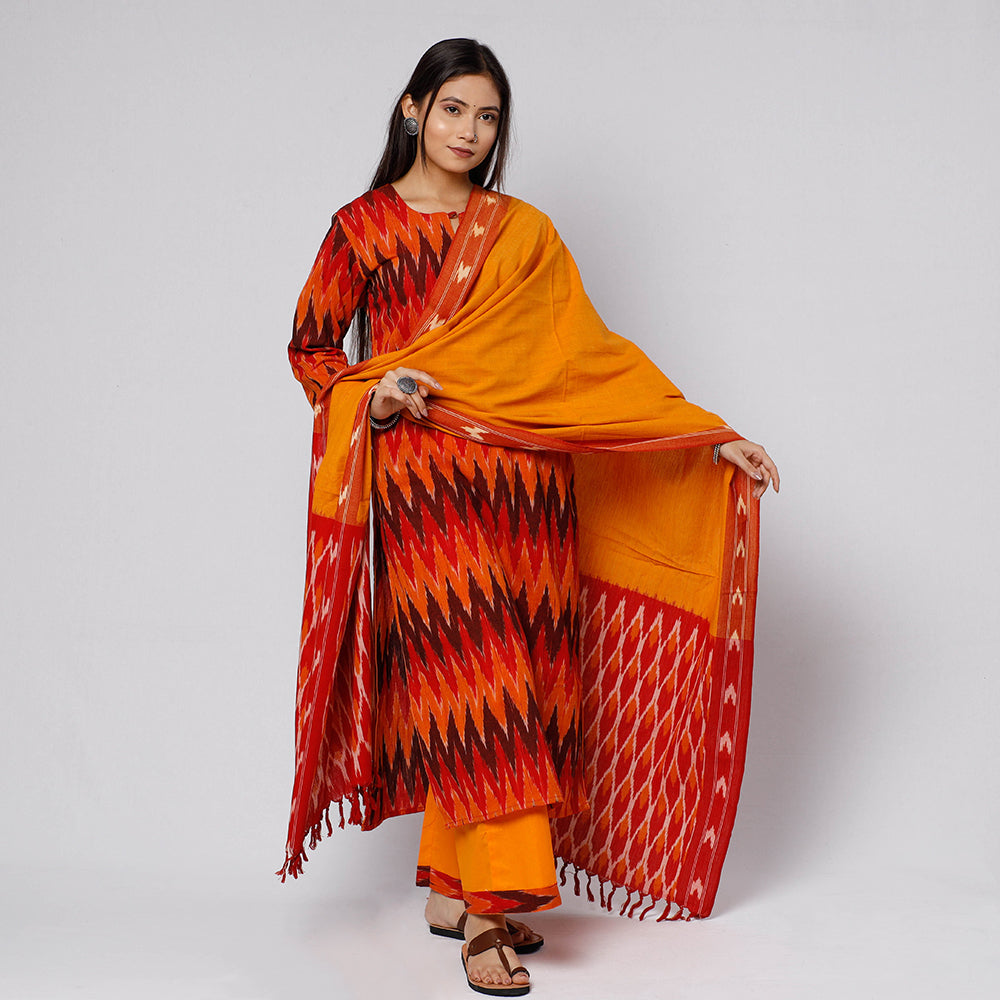 Pochampally ikat weave cotton kurta with palazzo & dupatta