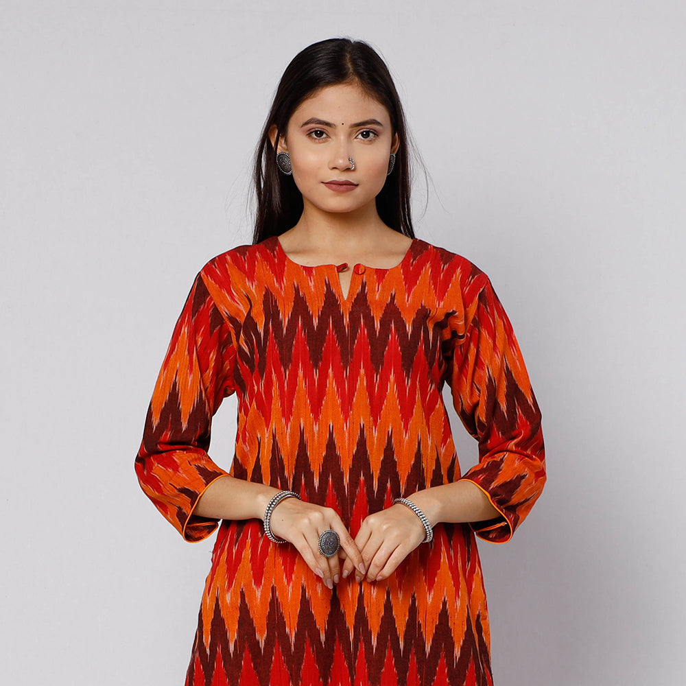 Pochampally ikat weave cotton kurta with palazzo & dupatta