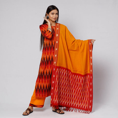 Pochampally ikat weave cotton kurta with palazzo & dupatta