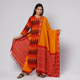 Pochampally ikat weave cotton kurta with palazzo & dupatta