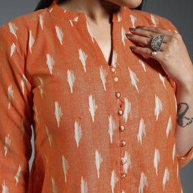 Orange Pochampally Ikat Weave Cotton Long Kurta Online