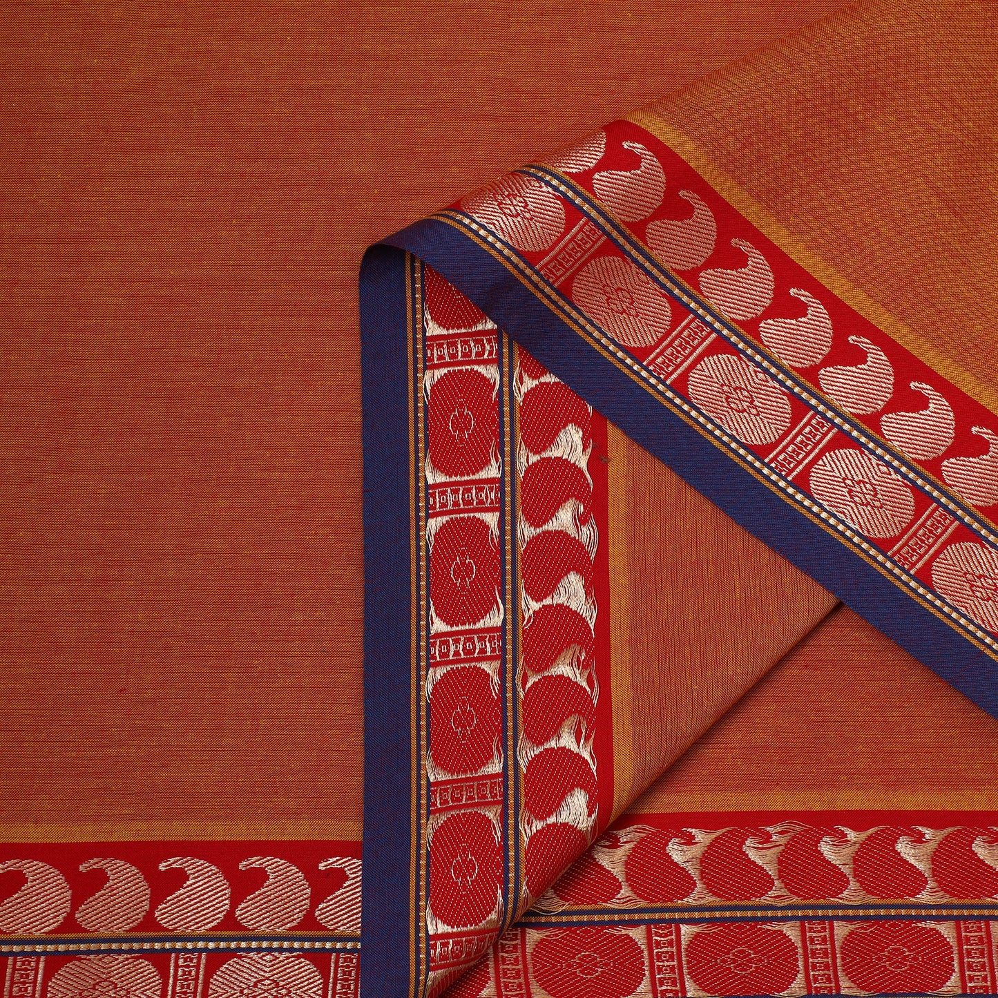 Orange - prewashed cotton thread border dharwad fabric 07