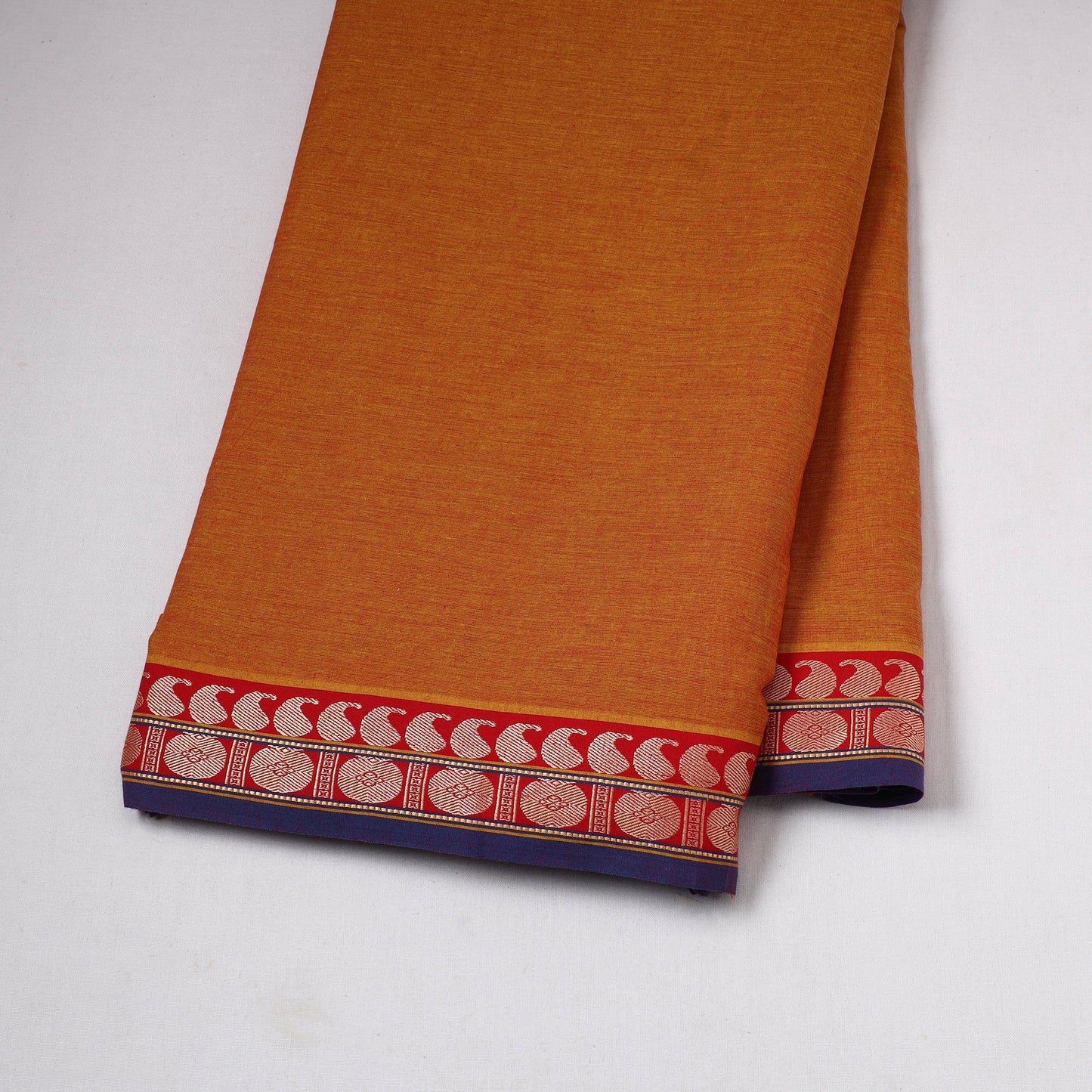 Orange - prewashed cotton thread border dharwad fabric 07