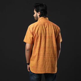Orange prewashed fine cotton handloom half sleeves shirt