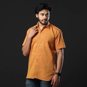 Orange prewashed fine cotton handloom half sleeves shirt