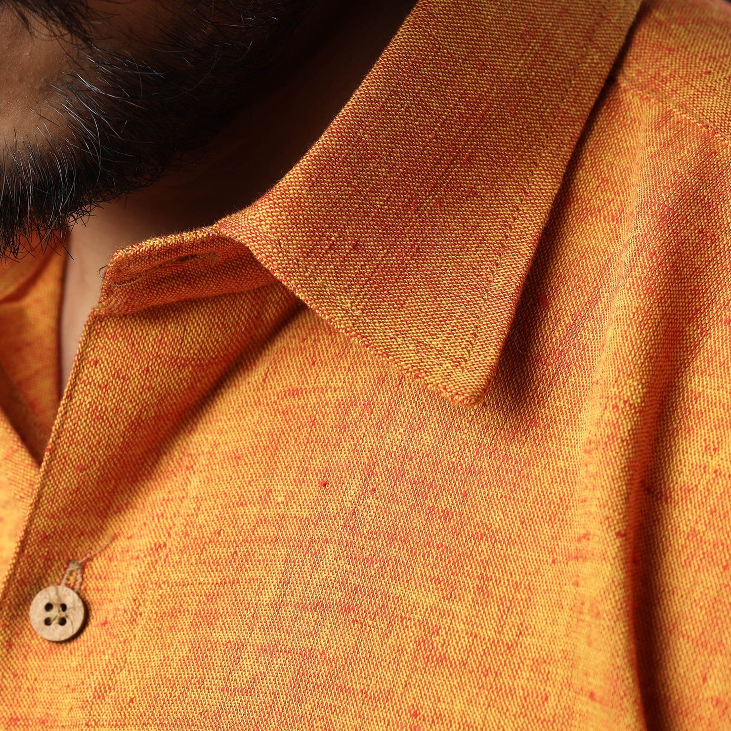 Orange prewashed fine cotton handloom half sleeves shirt