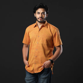 Orange prewashed fine cotton handloom half sleeves shirt