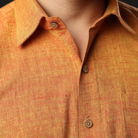 Orange prewashed fine cotton handloom half sleeves shirt