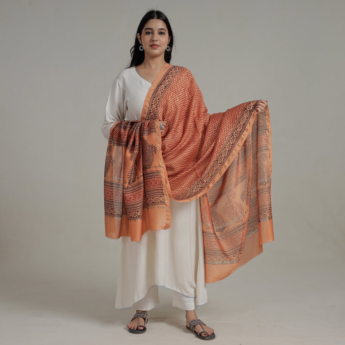  Block Printed Chanderi Silk Bagh Dupatta