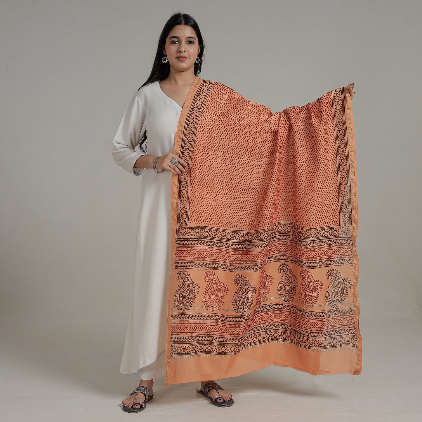  Block Printed Chanderi Silk Bagh Dupatta