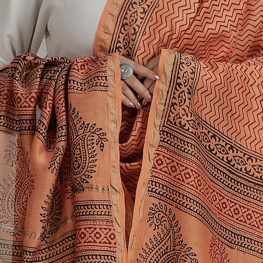  Block Printed Chanderi Silk Bagh Dupatta