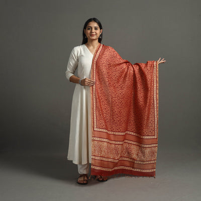 Orange - printed chanderi silk bagru dupatta 66