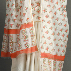  Orange Block Printed Chanderi Silk Sanganeri Dupatta