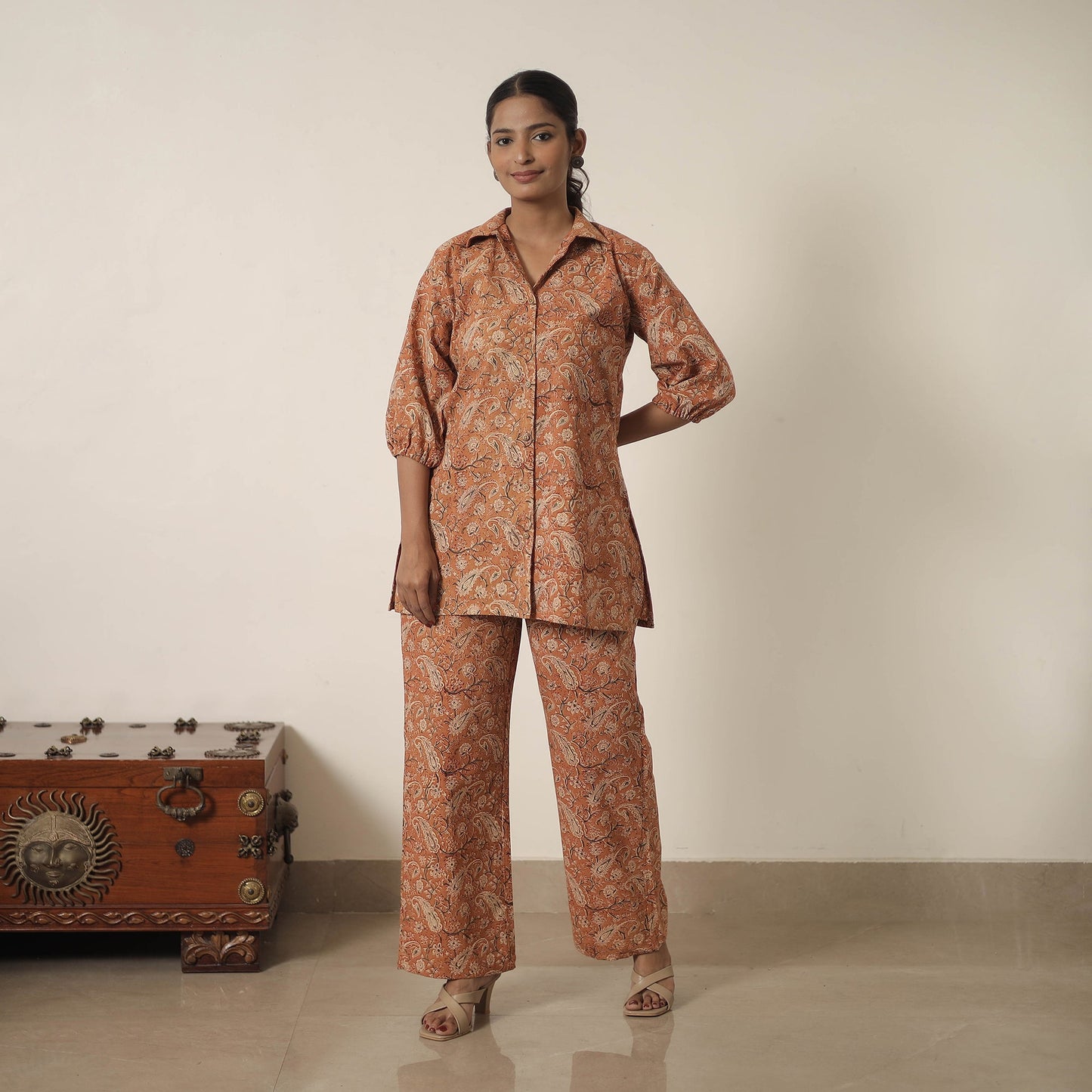 Orange - printed cotton kalamkari co-ord set 05