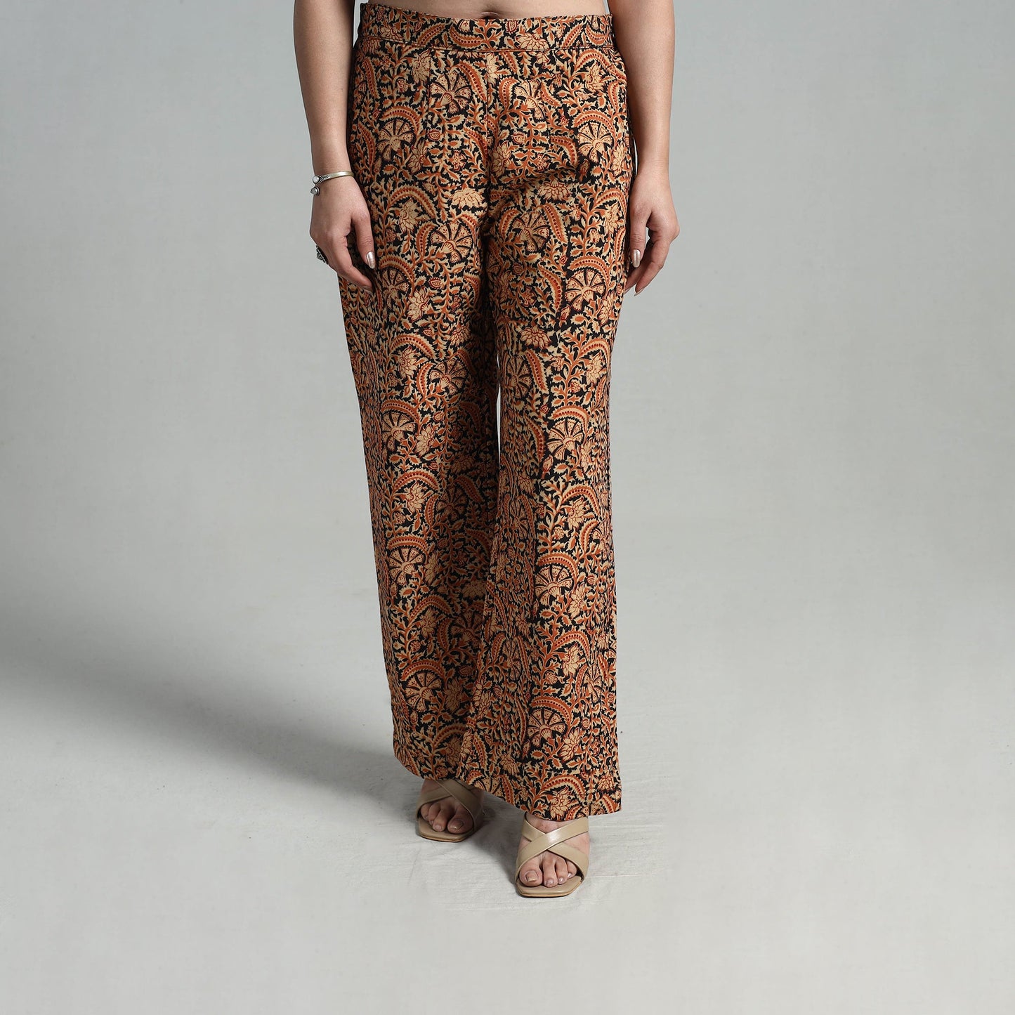 Orange - Block Printed Cotton Pedana Kalamkari Palazzo 03