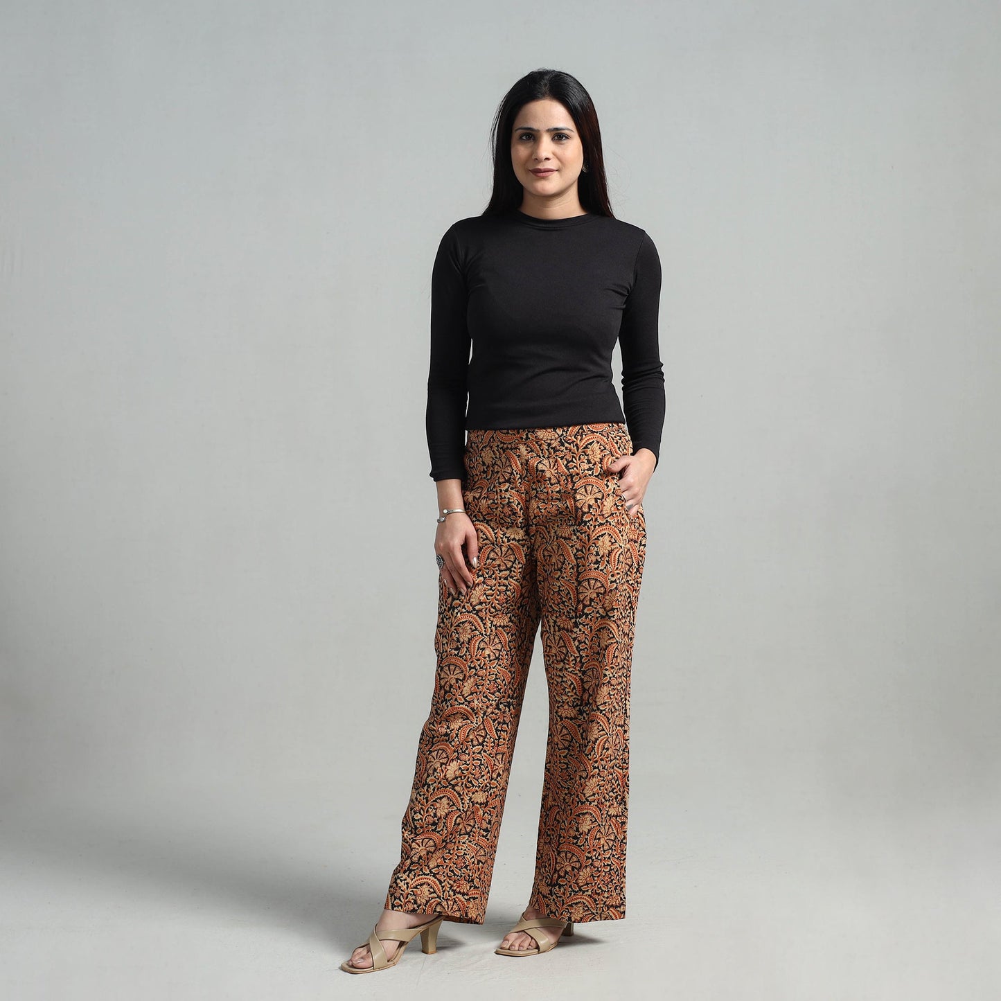 Orange - Block Printed Cotton Pedana Kalamkari Palazzo 03