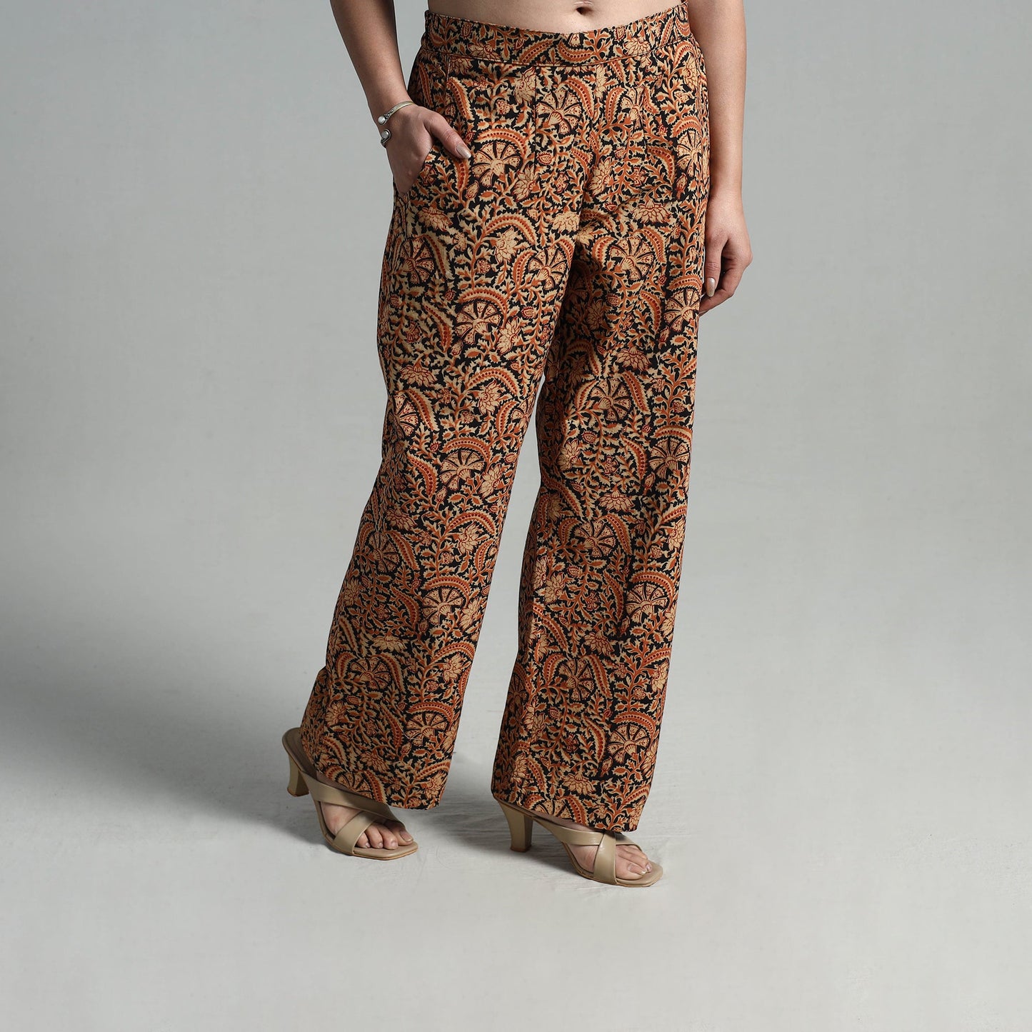 Orange - Block Printed Cotton Pedana Kalamkari Palazzo 03