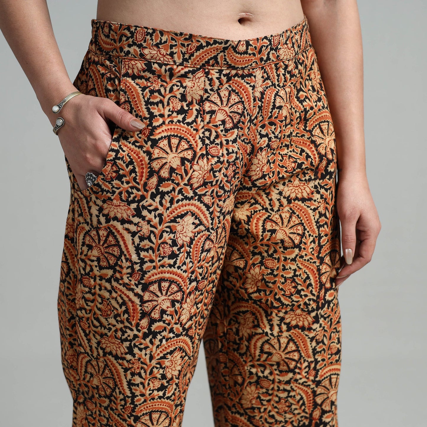 Orange - Block Printed Cotton Pedana Kalamkari Palazzo 03