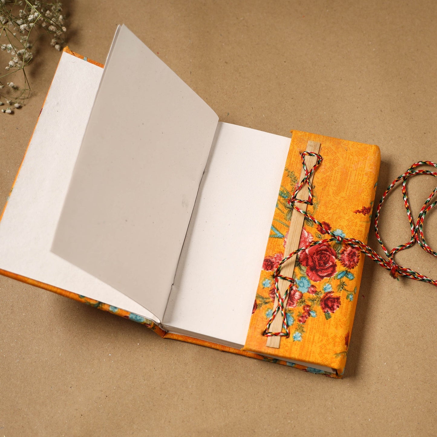 Printed fabric cover handmade paper notebook with thread