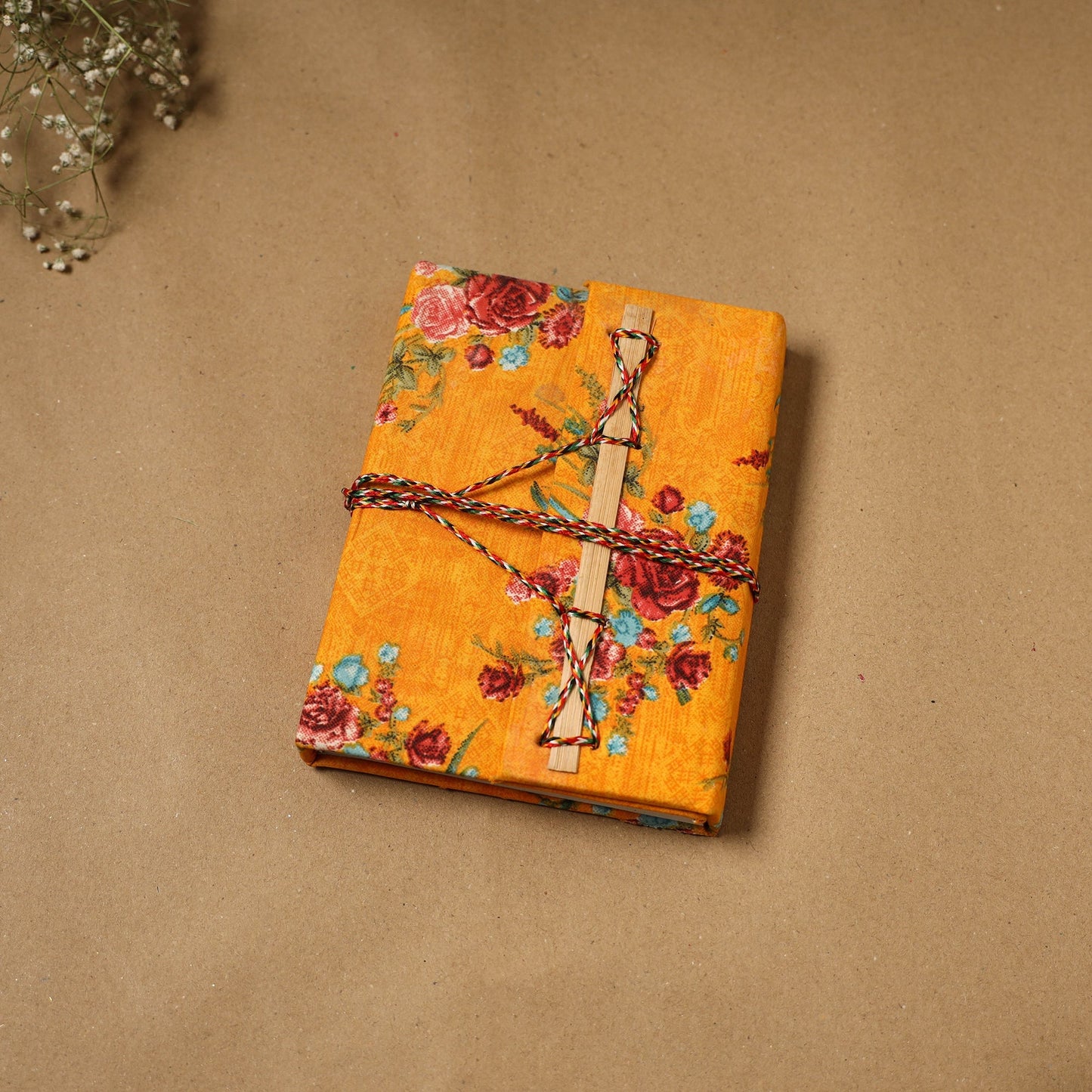Printed fabric cover handmade paper notebook with thread