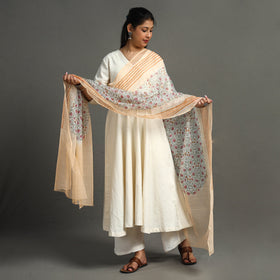 Orange - Block Printed Kota Doria Cotton Sanganeri Dupatta 48