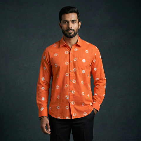 Orange - pure cotton full sleeve tie-dye men shibori shirt