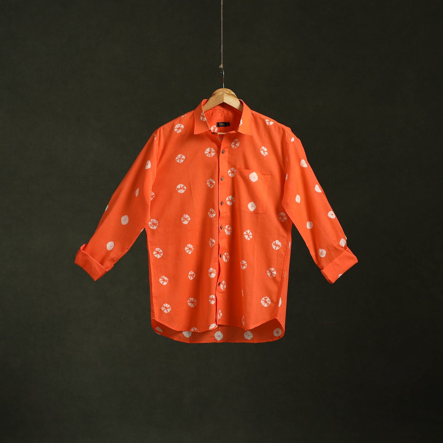 Orange - pure cotton full sleeve tie-dye men shibori shirt