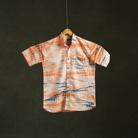 Orange - pure cotton half sleeve tie-dye men shibori shirt