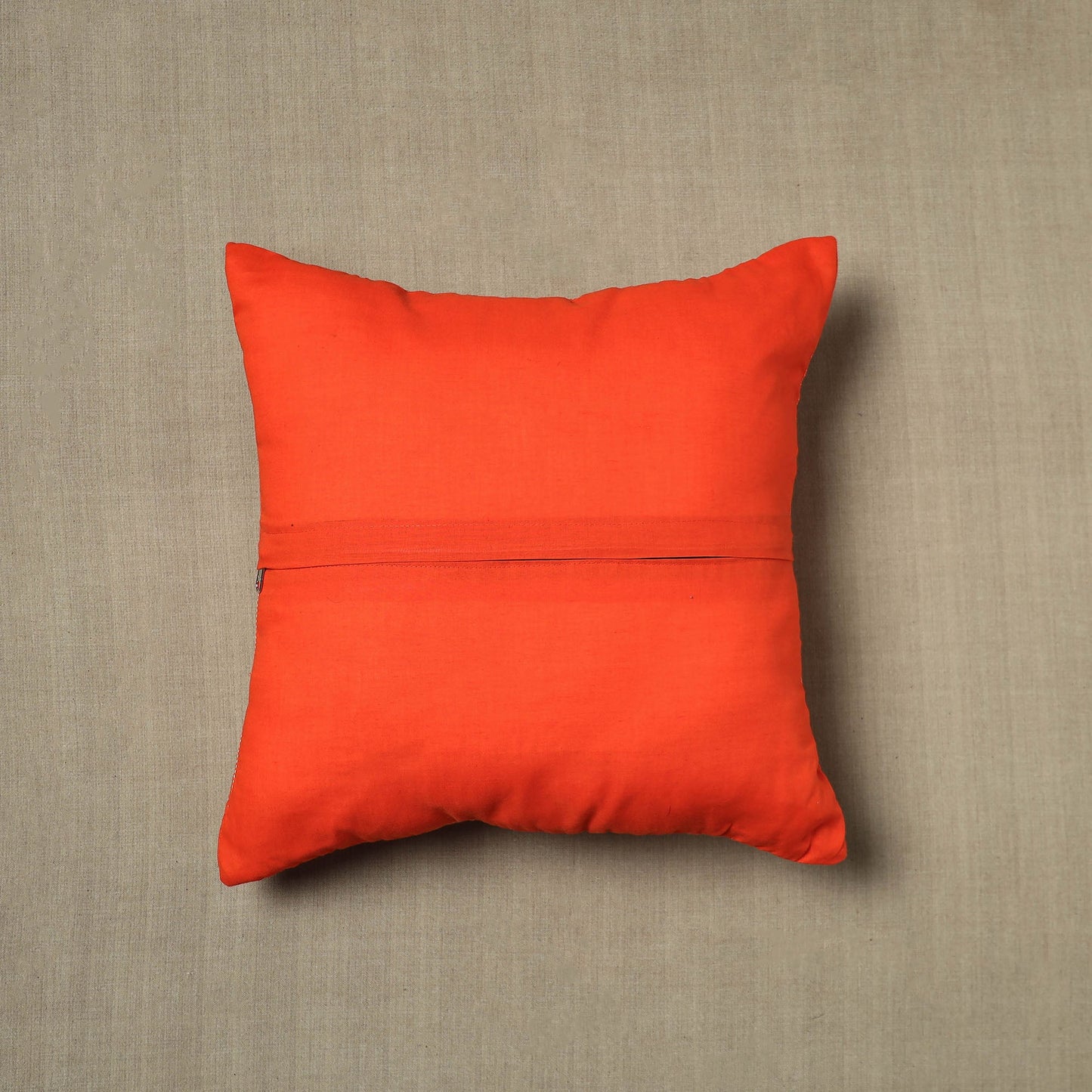 Orange Kantha Stitch Ikat Cushion Cover