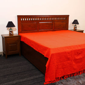 Orange - pure handloom cotton double bed cover from bijnor