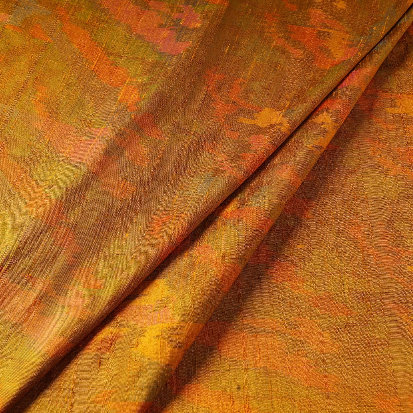 Orange - pure handloom raw silk pochampally ikat fabric 08